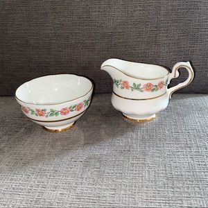 Vintage Porcelain Imperial China Floral w/ Gold Small Open Sugar and Creamer